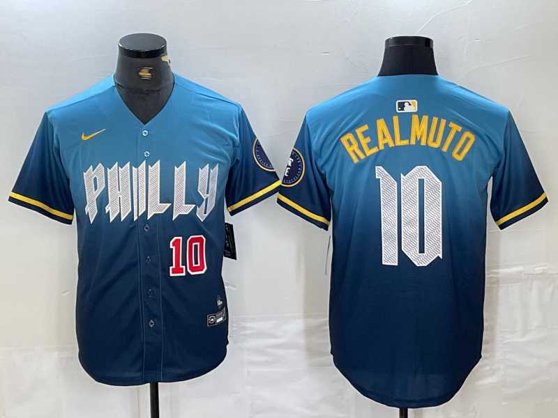 Men%27s Philadelphia Phillies #10 JT Realmuto Number Blue 2024 City Connect Limited Stitched Jerseys